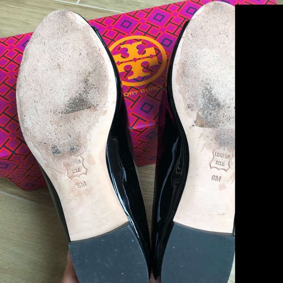 Tory Burch Patent Black Stacked Bow Peep toe Flats - Picture 7 of 15